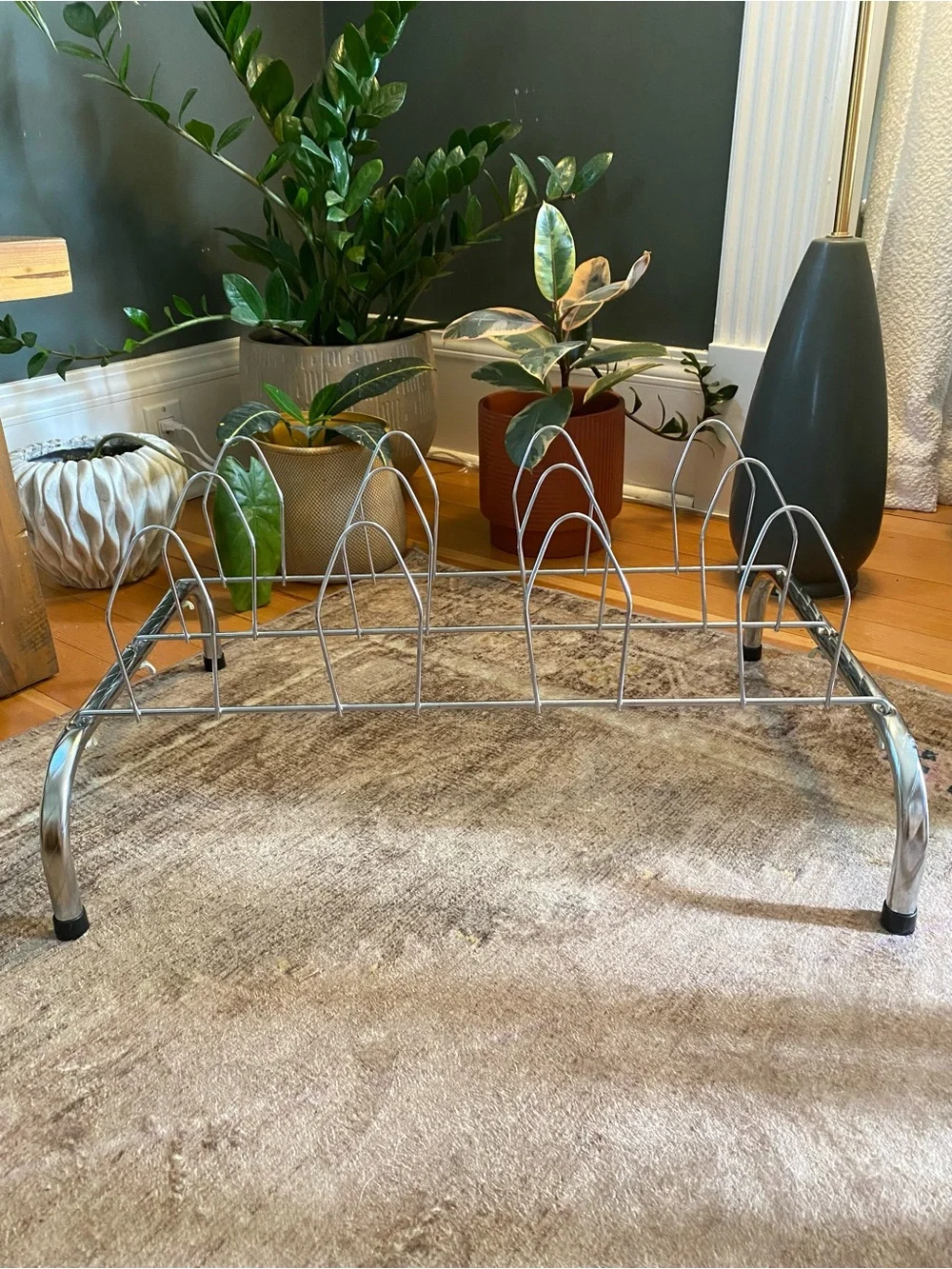 MCM Atomic Era Chrome Shoe Rack Vintage Silver Metal 6 Pair Shoe Holder